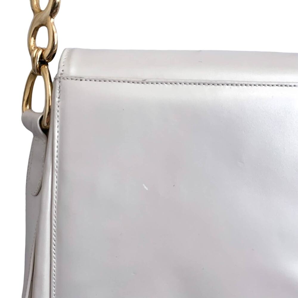 Stuart Weitzman Boxy Pearl Flat and Chain Crossbody Bag Purse White Gold Small - Picture 7 of 14